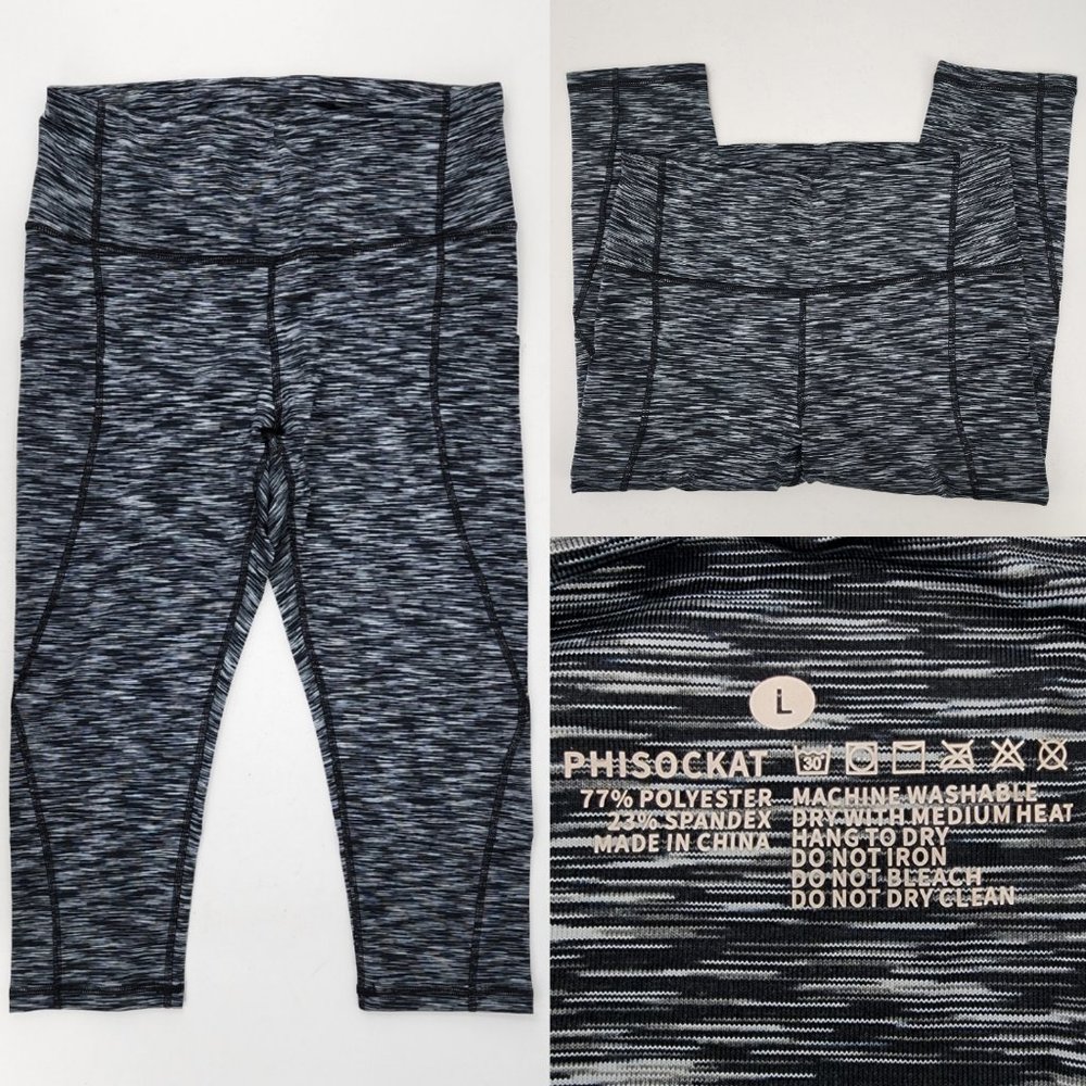 New Phisockat Womens Large 29x19 Yoga Capri Pants Leggings w/ Pockets Space Dye